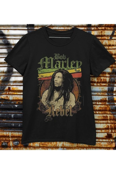 playbackmoda Owersize Tasarım Rock Poster Bob Marley Baskılı Tişört - 1