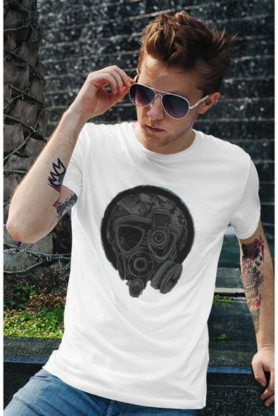 playbackmoda Owersize Gaz Maskeli Kurukafa Baskılı Tişört - Resim 2