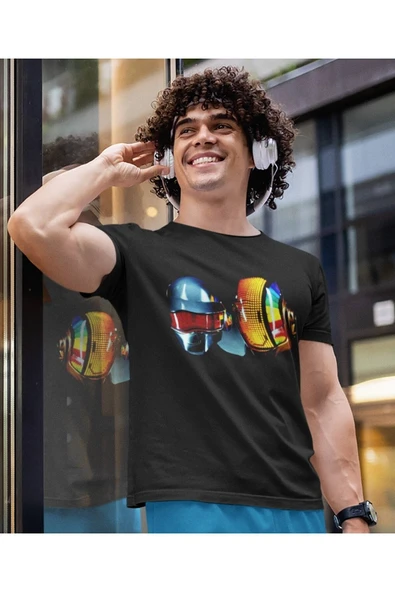 playbackmoda Owersize Müzik Gurup Deft Punk Tasarım Baskılı Tişört - 2