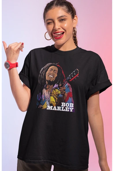 playbackmoda Owersize Müzik Bob Marley Tasarım Baskılı Tişört - Resim 2