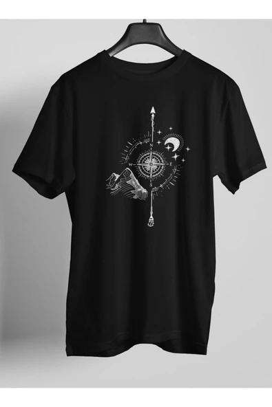 playbackmoda Owersize Tasarım Ilustrasyon Dağ Pusula Baskılı Tişört ürün görseli