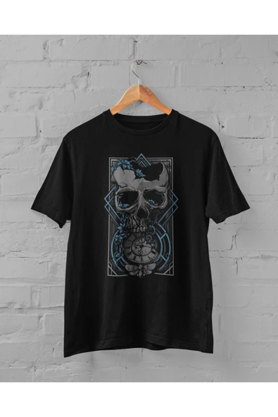 playbackmoda Owersize Tasarım Ilustrasyon Kurukafa Baskılı Tişört ürün görseli