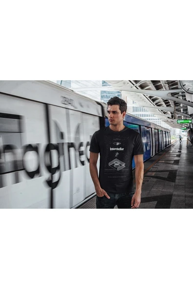 playbackmoda Owersize Film Afiş Interstellar Tasarım Baskılı Tişört - Resim 2