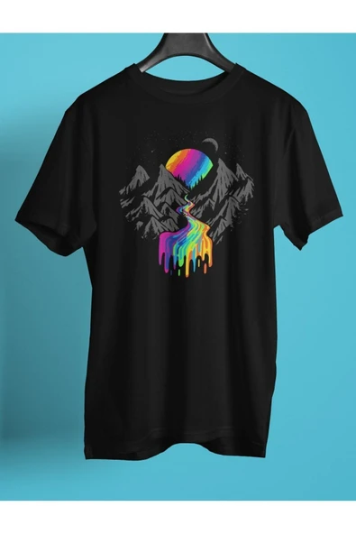 playbackmoda Owersize Tasarım Ilustrasyon Dağ Dalga Ay Nehir Baskılı Tişört ürün görseli