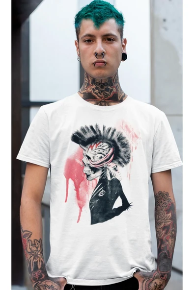 playbackmoda Owersize Punk Kurukafa Tasarım Baskılı Tişört - Resim 2