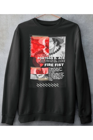 playbackmoda Akiki Tasarım, Portgas D Ace - Fire Fist, Anime - Manga, Siyah Sweatshirt, S Beden