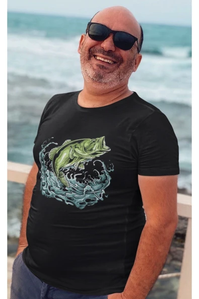 playbackmoda Owersize Balıkçılık Deniz Tasarım Baskılı Tişört - Resim 2