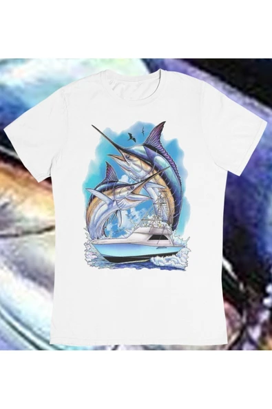 playbackmoda Owersize Balıkçılık Deniz Tasarım Baskılı Tişört ürün görseli
