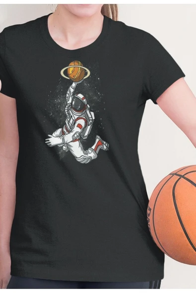 playbackmoda Owersize Astronot Basketbol Ilüstrsyon Çizim Tasarım Baskılı Tişört - Resim 2
