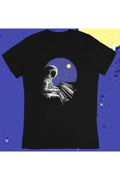 playbackmoda Owersize Astronot Piano Ilüstrsyon Çizim Tasarım Baskılı Tişört ürün görseli