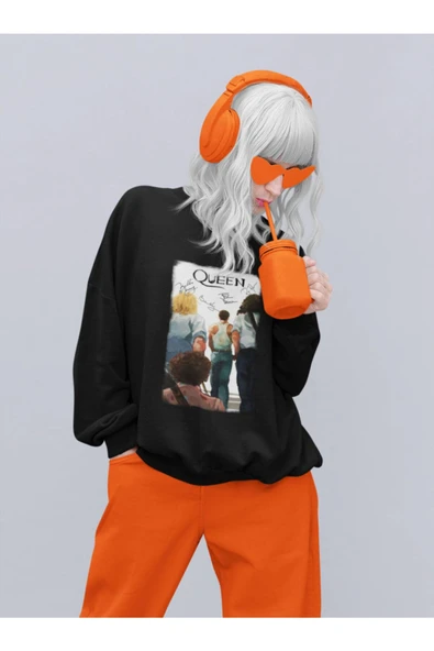 playbackmoda Akiki Tasarım Queen Imzalı Konsere Doğru Yağlı Boya Ilüstrasyon Sweatshirt - Resim 3