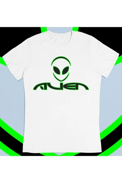 playbackmoda Owersize Uzaylı Alien Çizim Tasarım Baskılı Tişört - Resim 2