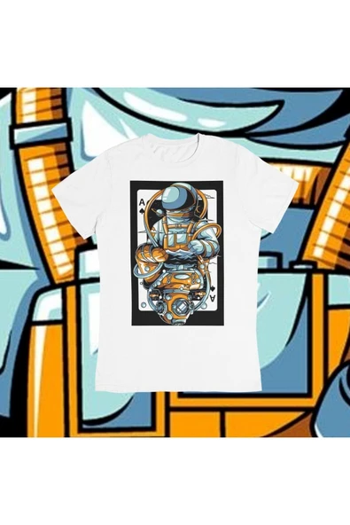 playbackmoda Owersize Uzay Astronot Ilüstrsyon Çizim Tasarım Baskılı Tişört - Resim 2