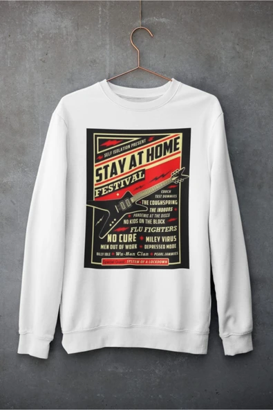 playbackmoda Akiki Tasarım - Evde Kal Festivali, Ingilizce Süper Matrak Poster, Beyaz Sweatshirt, Ak10195
