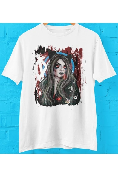 playbackmoda Owersize Kadın Ilüstrsyon Çizim Tasarım Baskılı Tişört ürün görseli