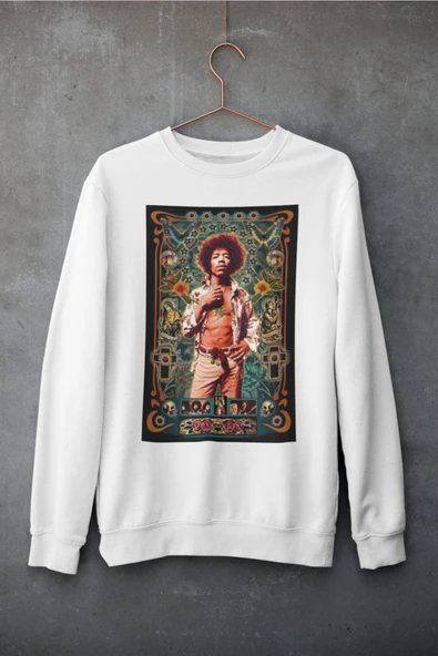 playbackmoda Akiki Tasarım Jimi Hendrix Özel 2 Beyaz Sweatshirt, Ak10190