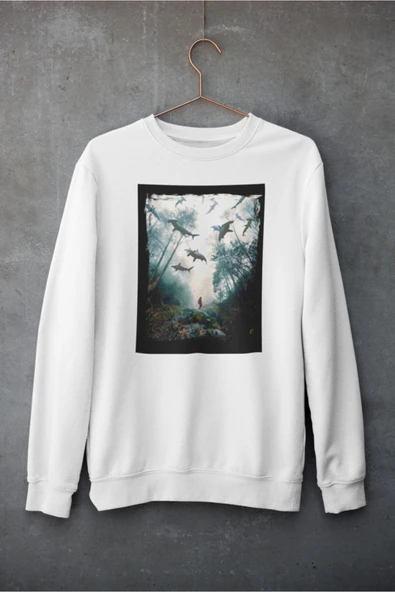 playbackmoda Akiki Tasarım Fantastik Köpekbalığı Ormanı Ilüstrasyonu Dijital Sanat Sweatshirt