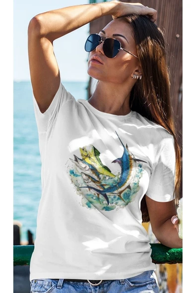 playbackmoda Owersize Balıkçılık Deniz Tasarım Baskılı Tişört ürün görseli