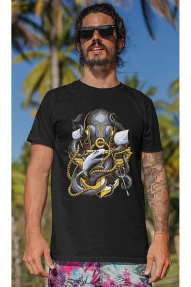 playbackmoda Owersize Balıkçılık Deniz Tasarım Baskılı Tişört - Resim 2