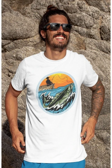 playbackmoda Owersize Balıkçılık Deniz Tasarım Baskılı Tişört - Resim 2