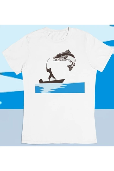 playbackmoda Owersize Balıkçılık Deniz Tasarım Baskılı Tişört ürün görseli