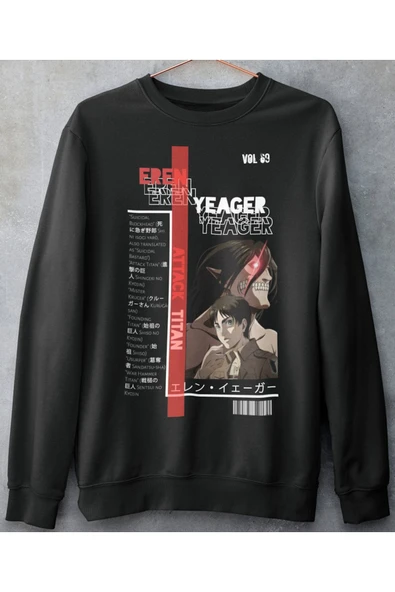 playbackmoda Akiki Tasarım, Eren Yeager, Anime - Manga, Siyah Sweatshirt, Xl Beden - 1
