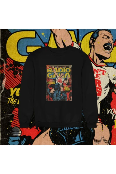 playbackmoda Akiki Tasarım Queen Radio Gaga Vintage Ilüstrasyon Sweatshirt ürün görseli