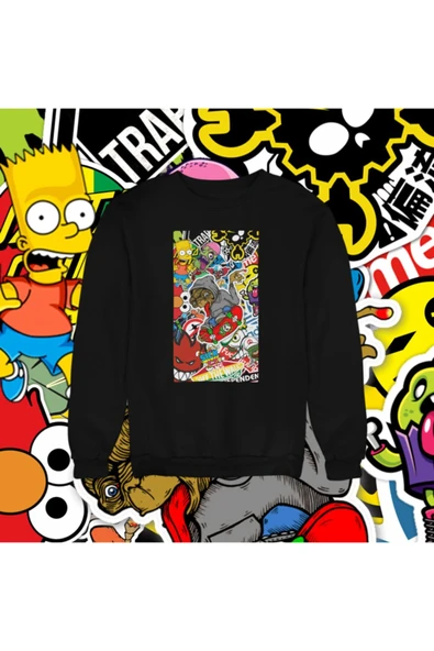 playbackmoda Akiki Tasarım Çılgın Skater E.t. Ve Kankaları Ilüstrasyon Sweatshirt ürün görseli