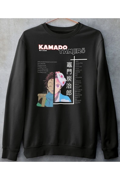 playbackmoda Akiki Tasarım, Kamado Tanjiro, Anime - Manga, Siyah Sweatshirt, S Beden