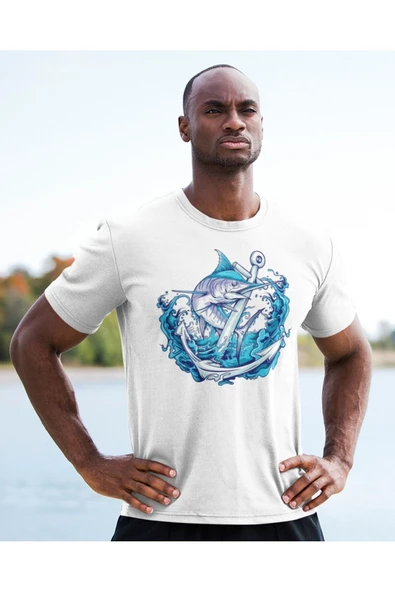 playbackmoda Owersize Balıkçılık Deniz Tasarım Baskılı Tişört - Resim 2