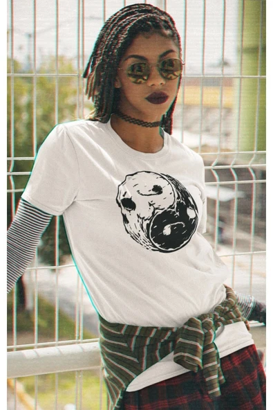 playbackmoda Owersize Ying Yang Tasarım Baskılı Tişört - Resim 2