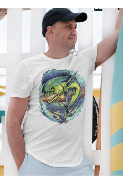 playbackmoda Owersize Balıkçılık Deniz Tasarım Baskılı Tişört - Resim 2