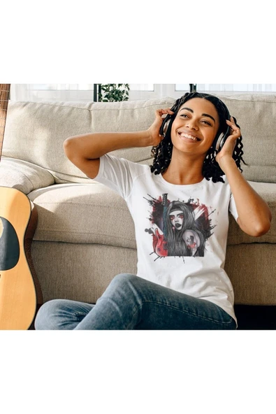 playbackmoda Owersize Kadın Ilüstrsyon Çizim Tasarım Baskılı Tişört - Resim 2