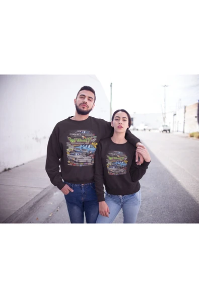 playbackmoda Akiki Tasarım - Amerikan Modifiye Araba Drag Yarışları ,siyah Sweatshirt - Resim 2