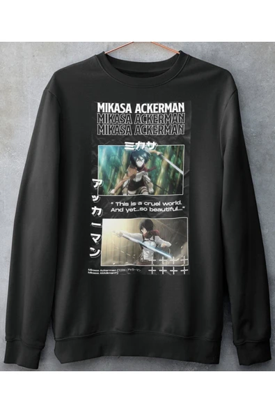 playbackmoda Akiki Tasarım, Mikasa Ackerman, Anime - Manga, Siyah Sweatshirt, S Beden ürün görseli