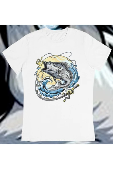 playbackmoda Owersize Balıkçılık Deniz Tasarım Baskılı Tişört ürün görseli