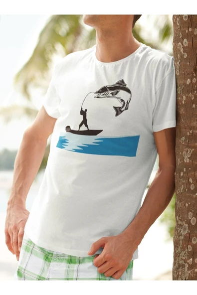 playbackmoda Owersize Balıkçılık Deniz Tasarım Baskılı Tişört - Resim 2