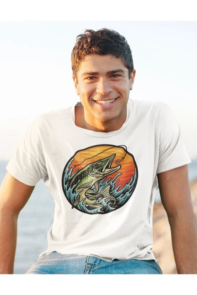 playbackmoda Owersize Balıkçılık Deniz Tasarım Baskılı Tişört - Resim 2