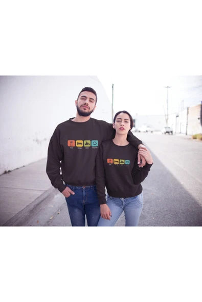 playbackmoda Akiki Tasarım Eat Sleep Ride Repeat Motosiklet Motto 2 Siyah Sweatshirt Ak10108 - 2