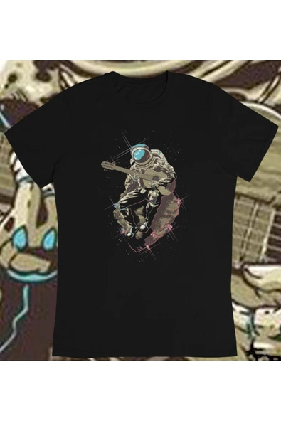 playbackmoda Owersize Astronot Gitar Ilüstrsyon Çizim Tasarım Baskılı Tişört ürün görseli