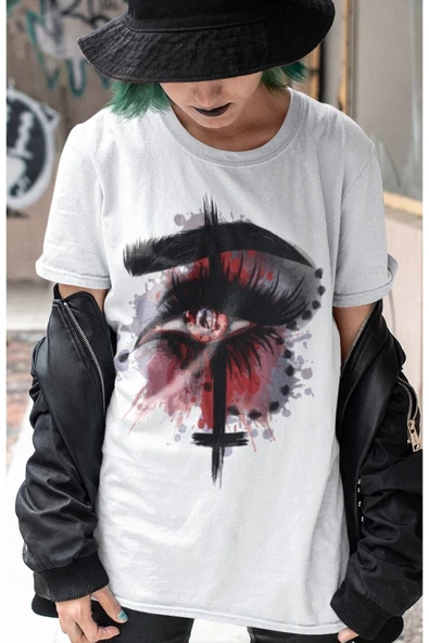 playbackmoda Owersize Kadın Ilüstrsyon Çizim Tasarım Baskılı Tişört ürün görseli