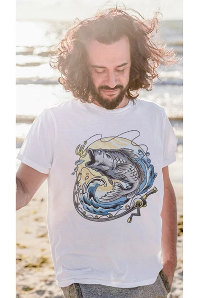 playbackmoda Owersize Balıkçılık Deniz Tasarım Baskılı Tişört - Resim 2