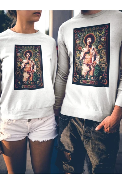 playbackmoda Akiki Tasarım Jimi Hendrix Özel 2 Beyaz Sweatshirt, Ak10190 - Resim 2