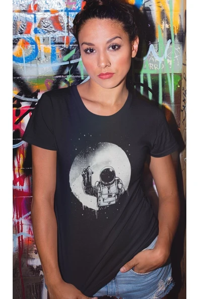 playbackmoda Owersize Uzay Astronot Ilüstrsyon Çizim Tasarım Baskılı Tişört - Resim 2