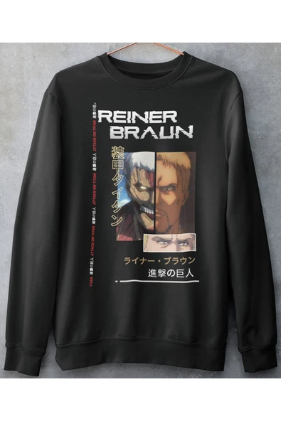 playbackmoda Akiki Tasarım, Reiner Braun, Anime - Manga, Siyah Sweatshirt, L Beden ürün görseli