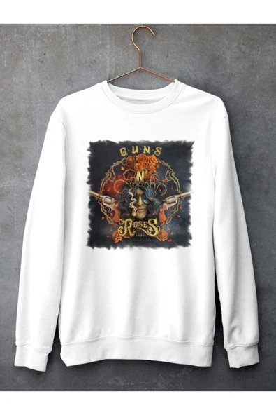 playbackmoda Akiki Tasarım - Eşsiz Guns N'roses Özel Poster Çalışması, Beyaz Sweatshirt, Ak10211