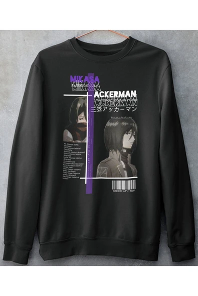playbackmoda Akiki Tasarım, Mikasa Ackerman, Anime - Manga, Siyah Sweatshirt, S Beden - 1