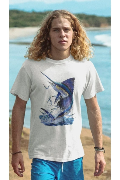 playbackmoda Owersize Balıkçılık Deniz Tasarım Baskılı Tişört ürün görseli