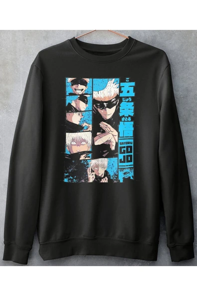 playbackmoda Akiki Tasarım, Saturo Gojo, Anime - Manga, Siyah Sweatshirt, L Beden - 1