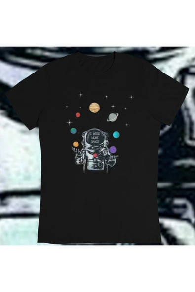 playbackmoda Owersize Uzay Astronot Gezegen Ilüstrsyon Çizim Tasarım Baskılı Tişört ürün görseli